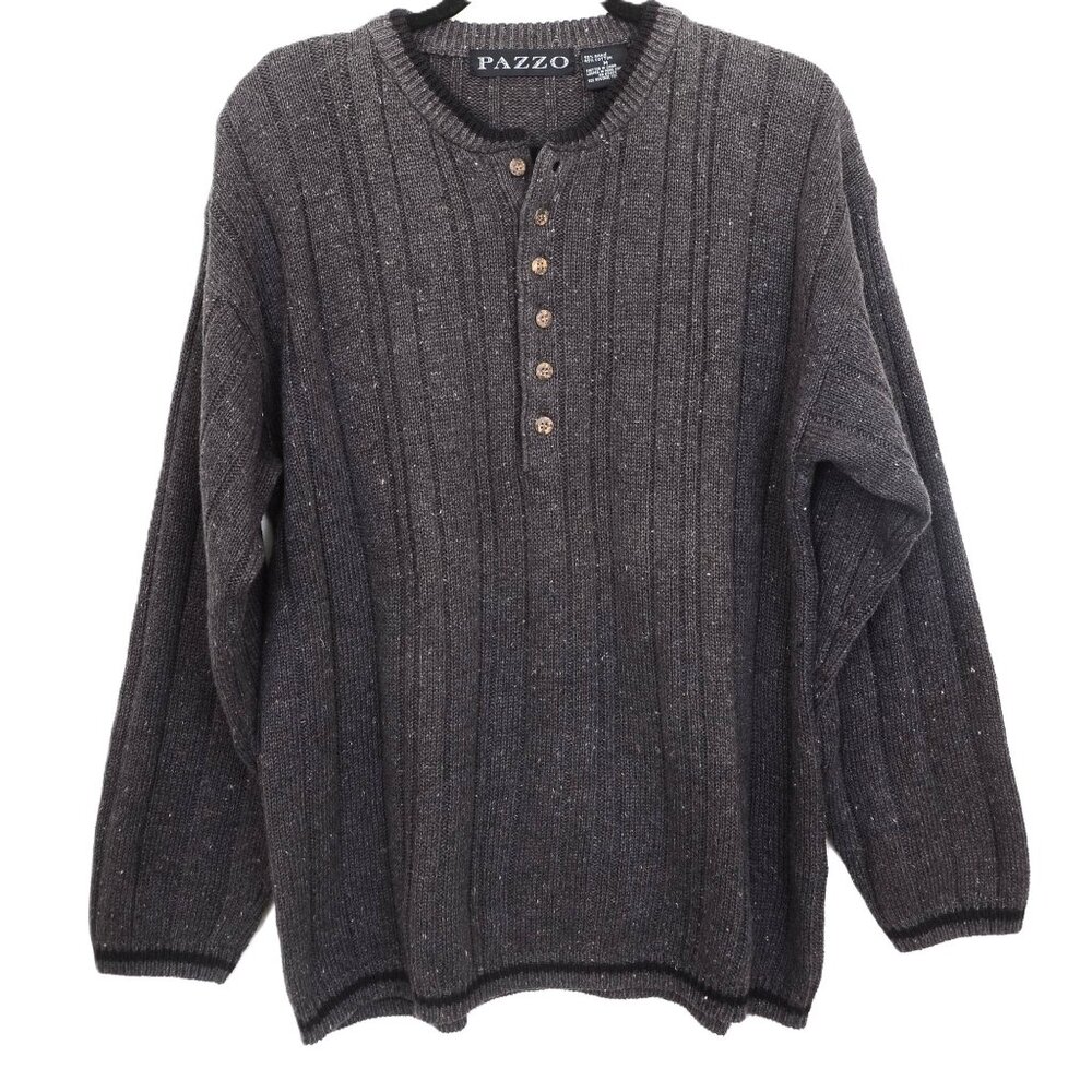 Pazzo Men's Cotton Blend Henley Sweater Grey Long Sleeve Size M‎ Preppy Winter